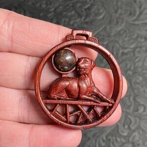 Dog Wood and Bronzite Gemstone Pendant Cabochon Ornament Mini Art